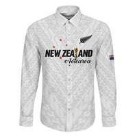 Custom Football New Zealand Family Matching Mermaid Dress and Hawaiian Shirt Aotearoa United White Version LT01 Dad's Shirt - Long Sleeve White - Polynesian Pride