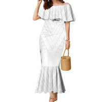Custom Football New Zealand Family Matching Mermaid Dress and Hawaiian Shirt Aotearoa United White Version LT01 Mom's Dress White - Polynesian Pride