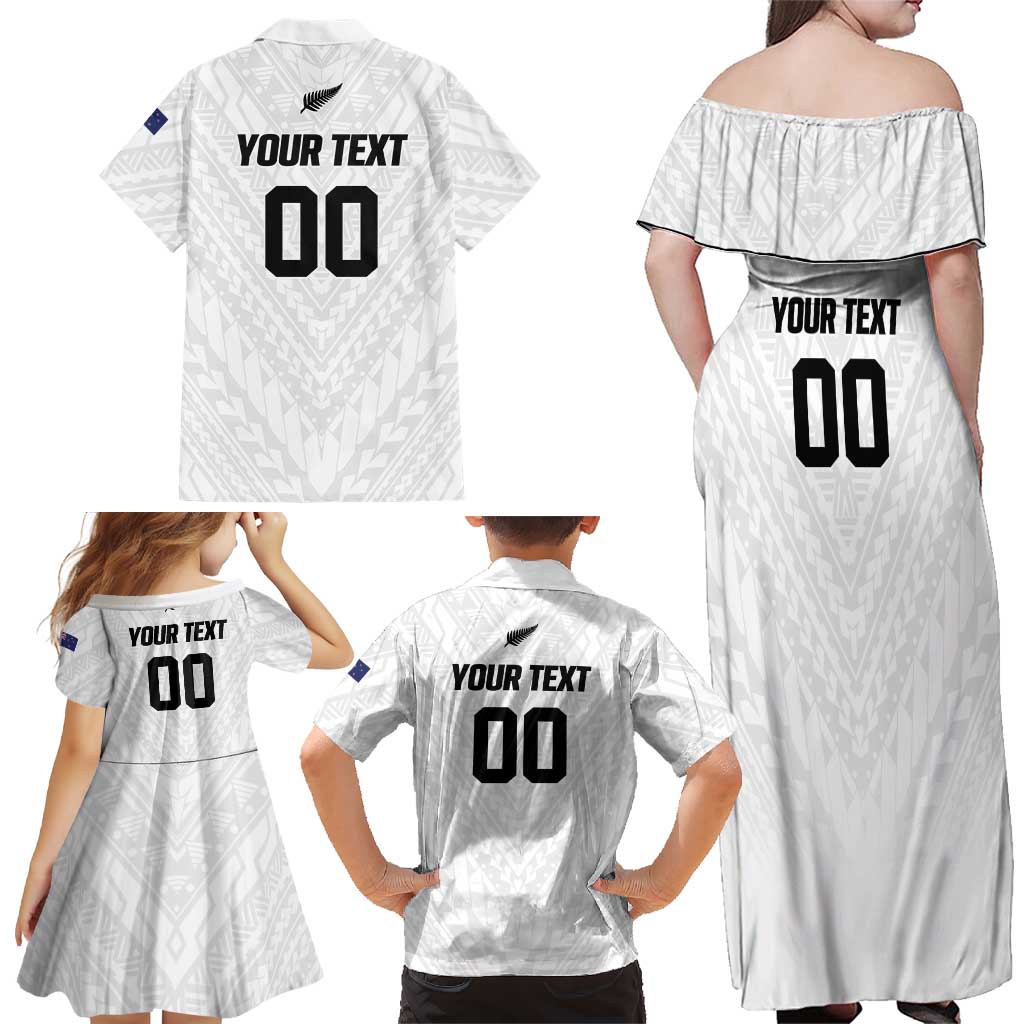 Custom Football New Zealand Family Matching Off Shoulder Maxi Dress and Hawaiian Shirt Aotearoa United White Version LT01 - Polynesian Pride