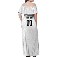 Custom Football New Zealand Family Matching Off Shoulder Maxi Dress and Hawaiian Shirt Aotearoa United White Version LT01 - Polynesian Pride