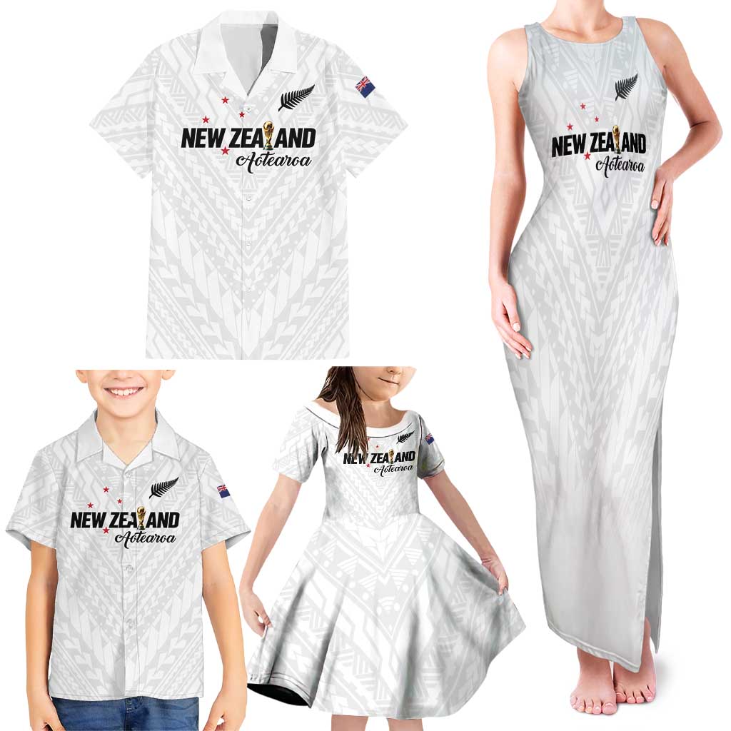 Custom Football New Zealand Family Matching Tank Maxi Dress and Hawaiian Shirt Aotearoa United White Version LT01 - Polynesian Pride