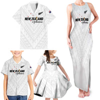 Custom Football New Zealand Family Matching Tank Maxi Dress and Hawaiian Shirt Aotearoa United White Version LT01 - Polynesian Pride