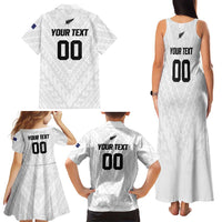 Custom Football New Zealand Family Matching Tank Maxi Dress and Hawaiian Shirt Aotearoa United White Version LT01 - Polynesian Pride