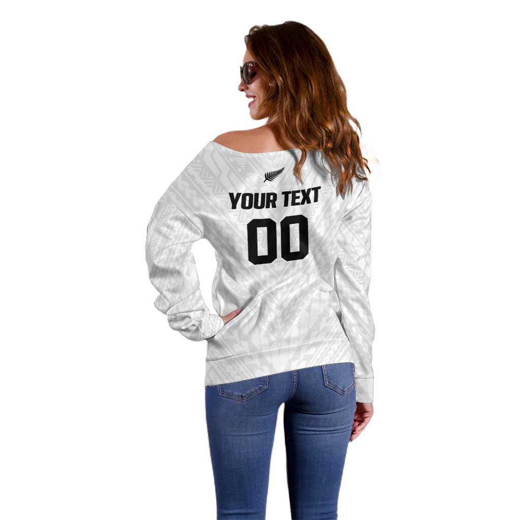 Custom Football New Zealand Off Shoulder Sweater Aotearoa United White Version - Polynesian Pride