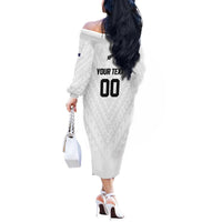 Custom Football New Zealand Off The Shoulder Long Sleeve Dress Aotearoa United White Version LT01 - Polynesian Pride