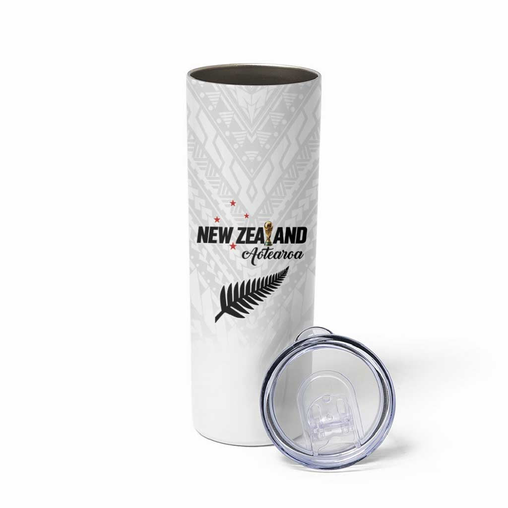 Custom Football New Zealand Skinny Tumbler Aotearoa United White Version LT01 - Polynesian Pride