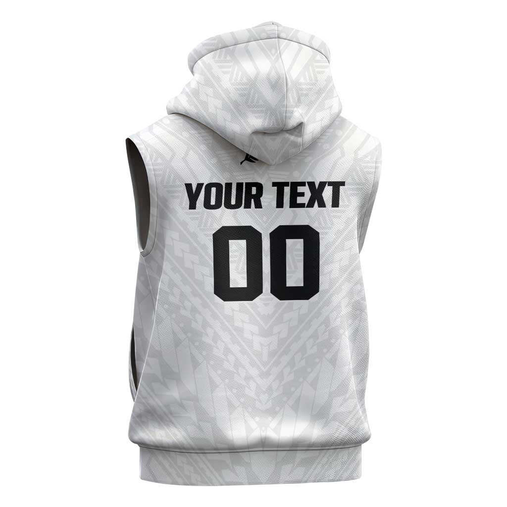 Custom Football New Zealand Sleeveless Zip Hoodie Aotearoa United White Version - Polynesian Pride