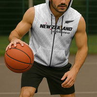 Custom Football New Zealand Sleeveless Zip Hoodie Aotearoa United White Version - Polynesian Pride