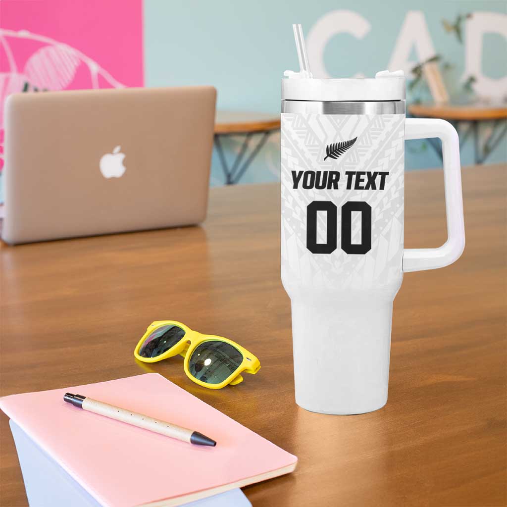 Custom Football New Zealand Tumbler With Handle Aotearoa United White Version - Polynesian Pride