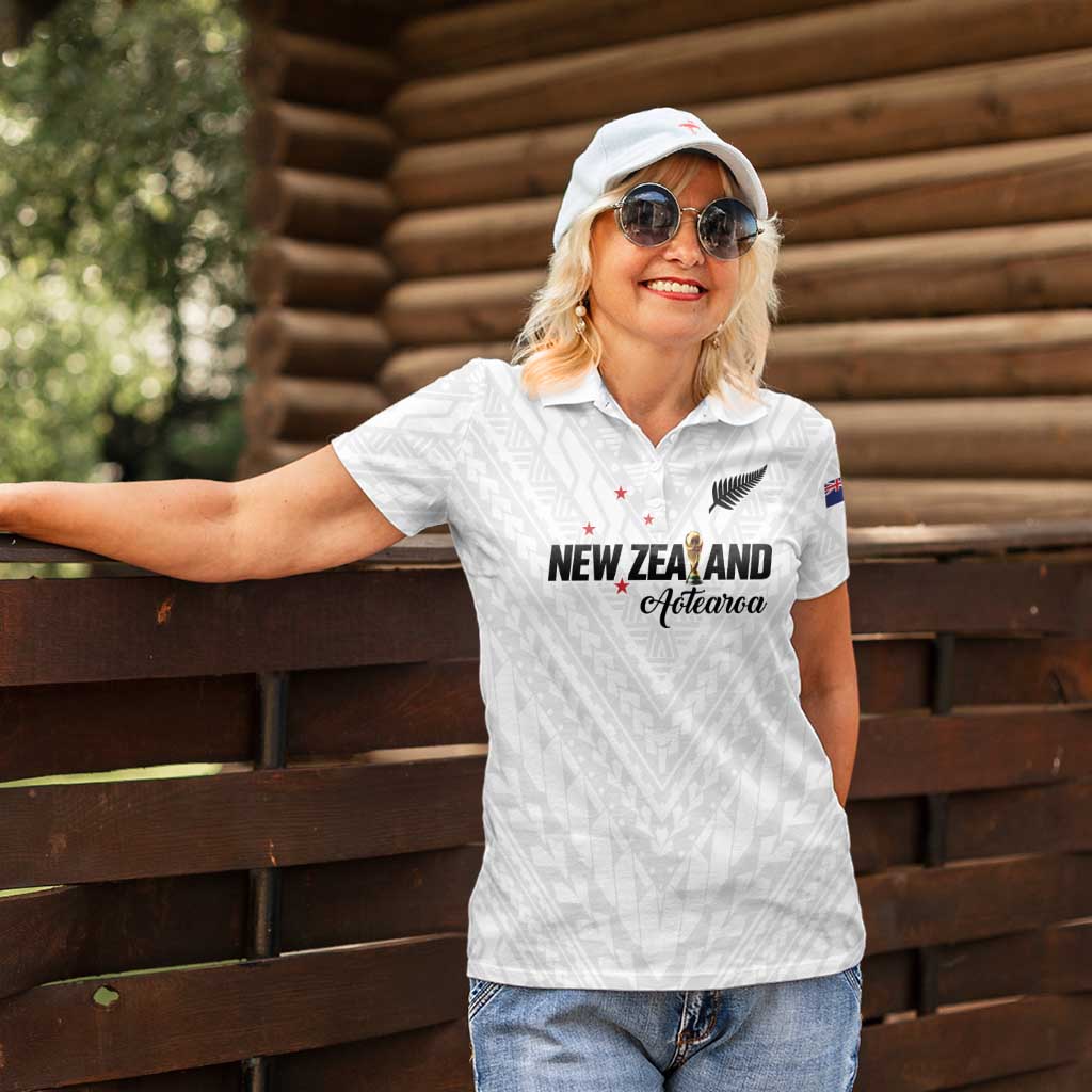 Custom Football New Zealand Women Polo Shirt Aotearoa United White Version LT01 - Polynesian Pride