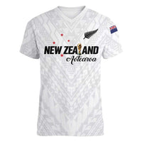 Custom Football New Zealand Women V-Neck T-Shirt Aotearoa United White Version LT01 Female White - Polynesian Pride