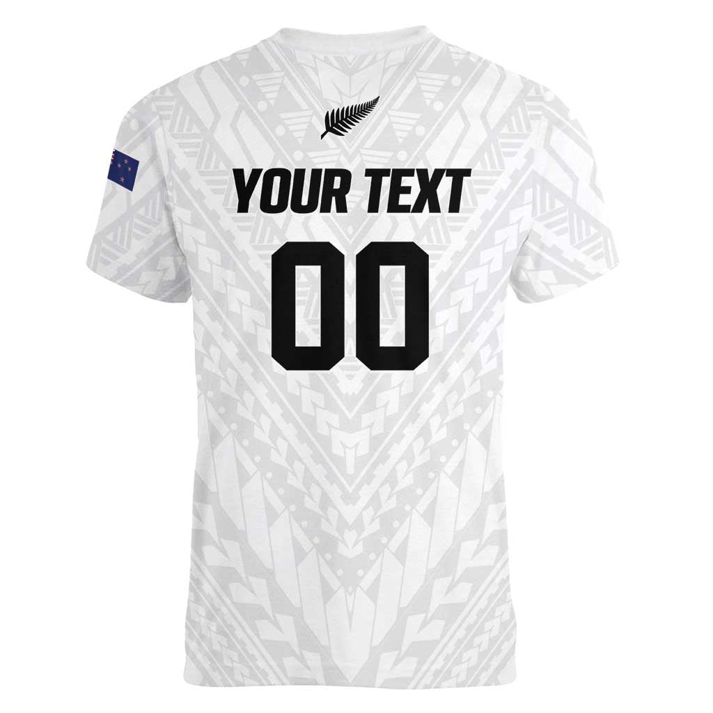 Custom Football New Zealand Women V-Neck T-Shirt Aotearoa United White Version LT01 - Polynesian Pride