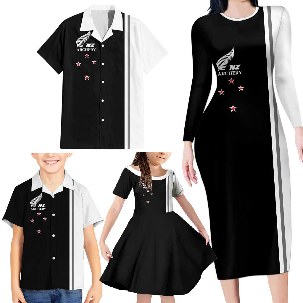 Personalised New Zealand 2025 Archery Basic Family Matching Long Sleeve Bodycon Dress and Hawaiian Shirt Archery NZ LT01 - Polynesian Pride