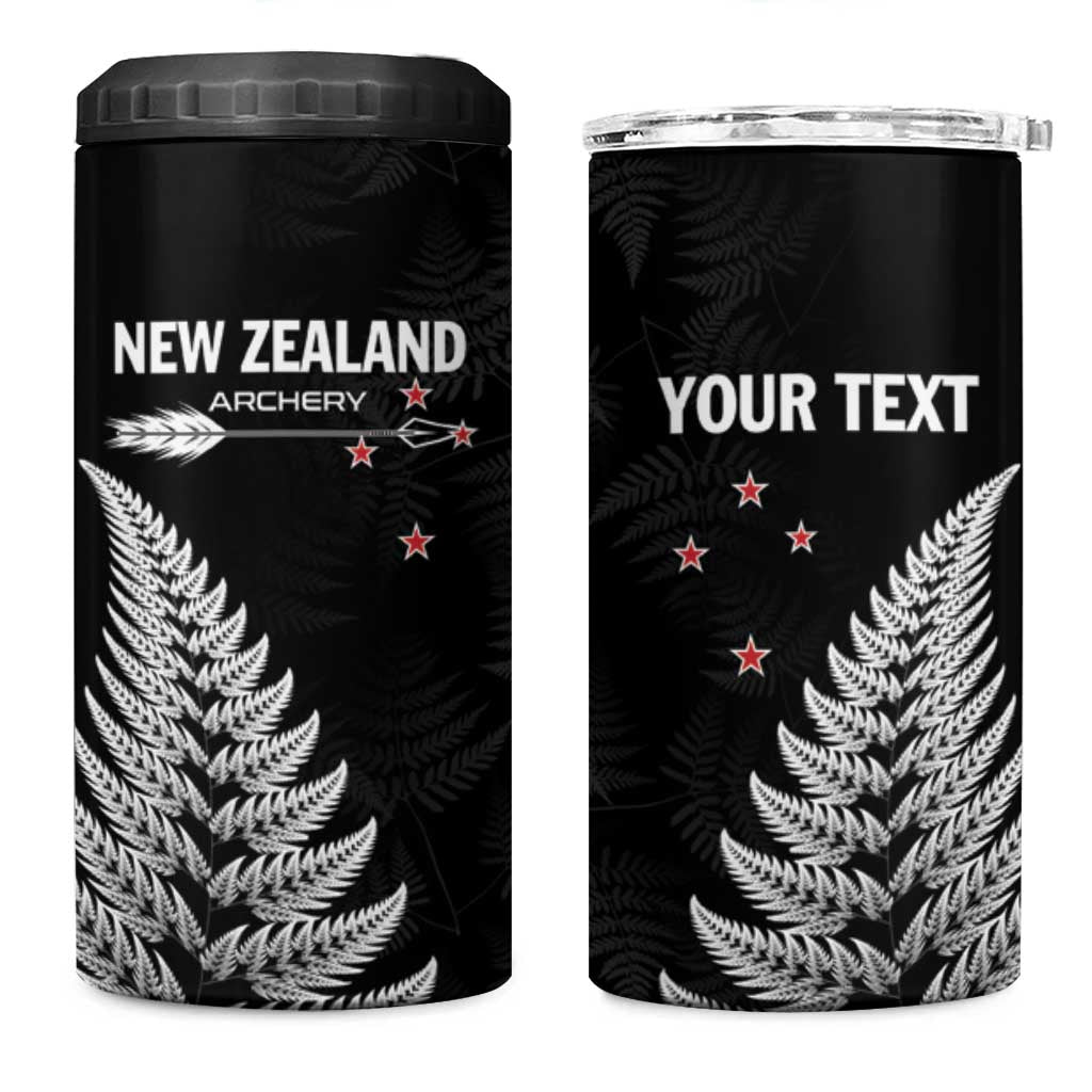 Personalised New Zealand 2025 Archery 4 in 1 Can Cooler Tumbler Aotearoa Silver Arrows Black