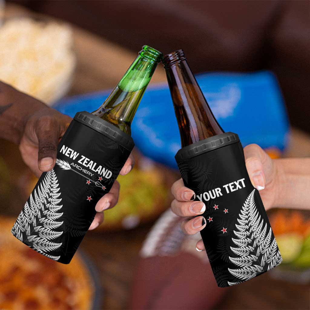 Personalised New Zealand 2025 Archery 4 in 1 Can Cooler Tumbler Aotearoa Silver Arrows Black