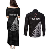Personalised New Zealand 2025 Archery Couples Matching Puletasi and Long Sleeve Button Shirt Aotearoa Silver Arrows Black