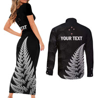 Personalised New Zealand 2025 Archery Couples Matching Short Sleeve Bodycon Dress and Long Sleeve Button Shirt Aotearoa Silver Arrows Black LT01 - Polynesian Pride