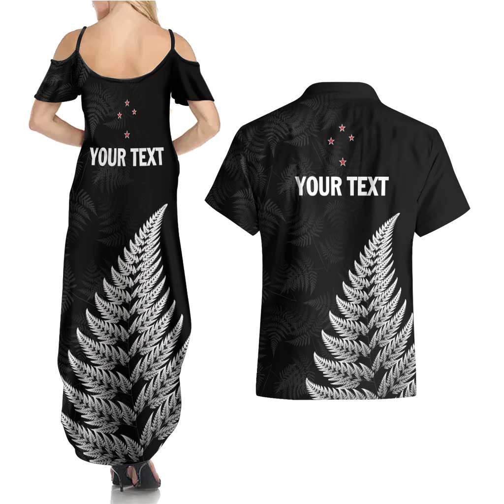 Personalised New Zealand 2025 Archery Couples Matching Summer Maxi Dress and Hawaiian Shirt Aotearoa Silver Arrows Black LT01 - Polynesian Pride