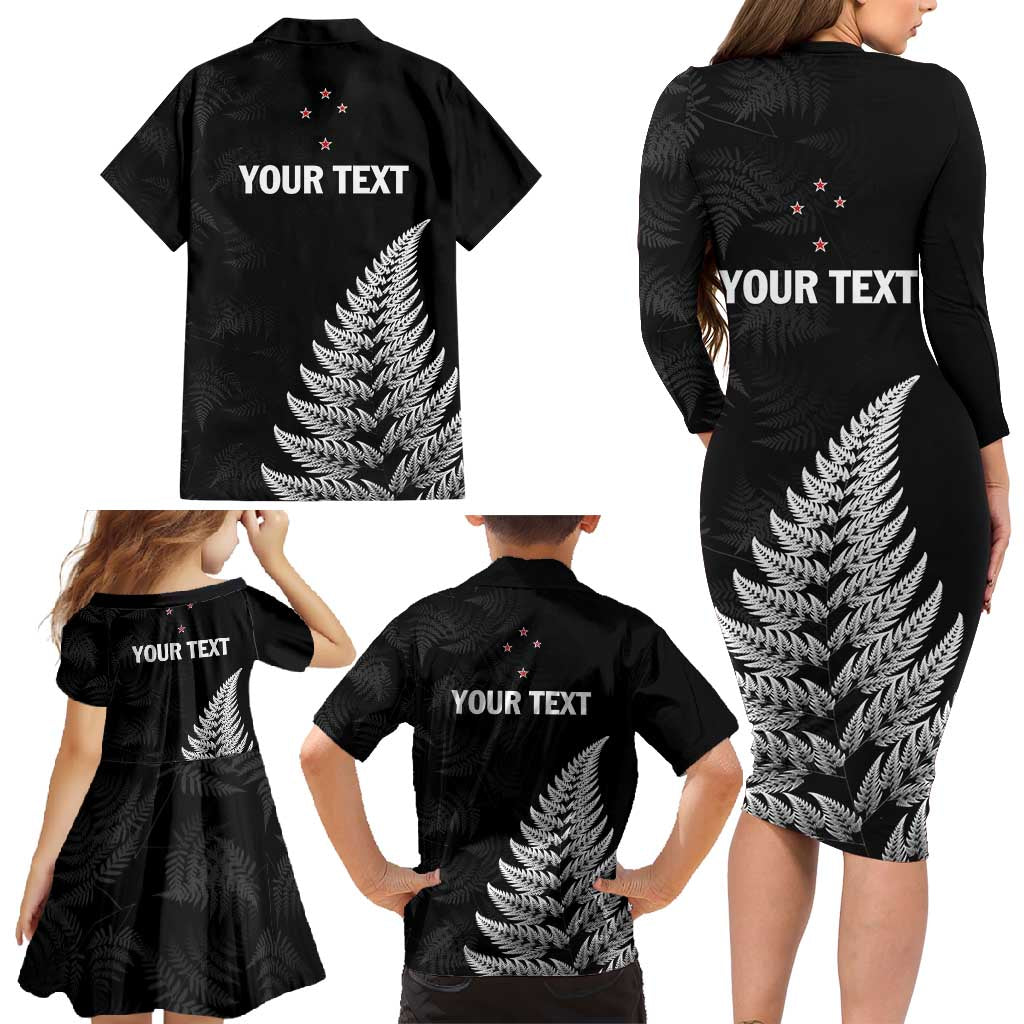 Personalised New Zealand 2025 Archery Family Matching Long Sleeve Bodycon Dress and Hawaiian Shirt Aotearoa Silver Arrows Black LT01 - Polynesian Pride