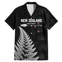 Personalised New Zealand 2025 Archery Family Matching Mermaid Dress and Hawaiian Shirt Aotearoa Silver Arrows Black LT01 Dad's Shirt - Short Sleeve Black - Polynesian Pride