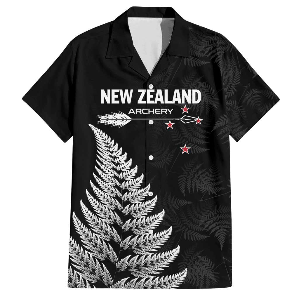 Personalised New Zealand 2025 Archery Family Matching Off Shoulder Short Dress and Hawaiian Shirt Aotearoa Silver Arrows Black LT01 Dad's Shirt - Short Sleeve Black - Polynesian Pride