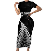 Personalised New Zealand 2025 Archery Family Matching Short Sleeve Bodycon Dress and Hawaiian Shirt Aotearoa Silver Arrows Black LT01 Mom's Dress Black - Polynesian Pride