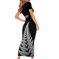 Personalised New Zealand 2025 Archery Family Matching Short Sleeve Bodycon Dress and Hawaiian Shirt Aotearoa Silver Arrows Black LT01 - Polynesian Pride