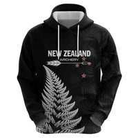 Personalised New Zealand 2025 Archery Hoodie Aotearoa Silver Arrows Black