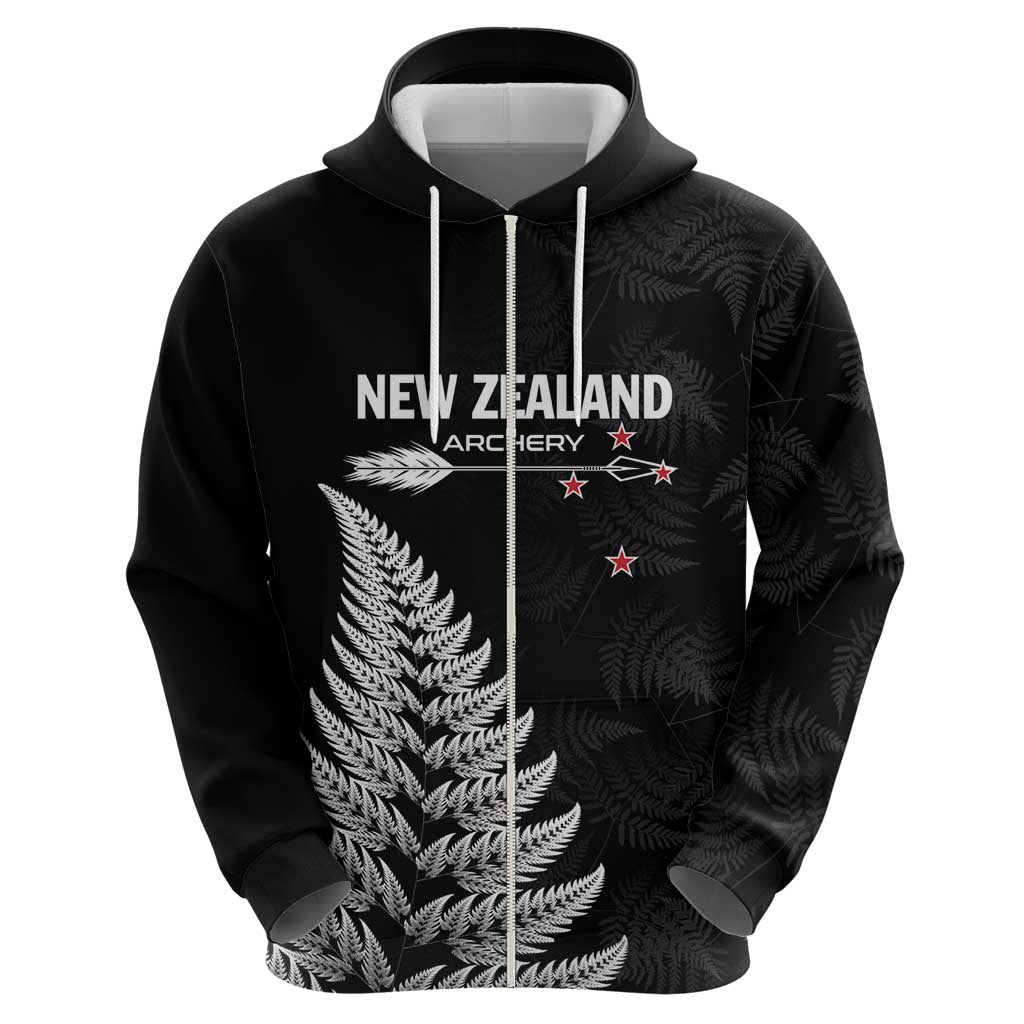 Personalised New Zealand 2025 Archery Hoodie Aotearoa Silver Arrows Black