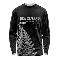 Personalised New Zealand 2025 Archery Long Sleeve Shirt Aotearoa Silver Arrows Black