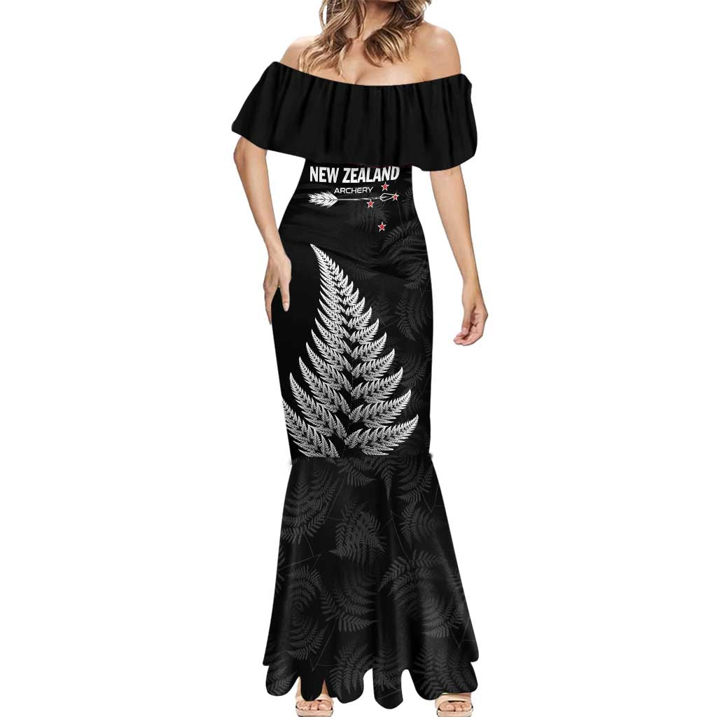 Personalised New Zealand 2025 Archery Mermaid Dress Aotearoa Silver Arrows Black