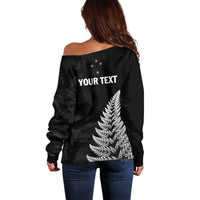 Personalised New Zealand 2025 Archery Off Shoulder Sweater Aotearoa Silver Arrows Black