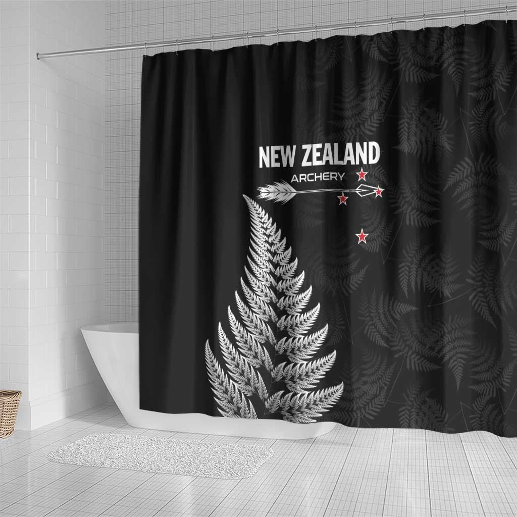 New Zealand 2025 Archery Shower Curtain Aotearoa Silver Arrows Black