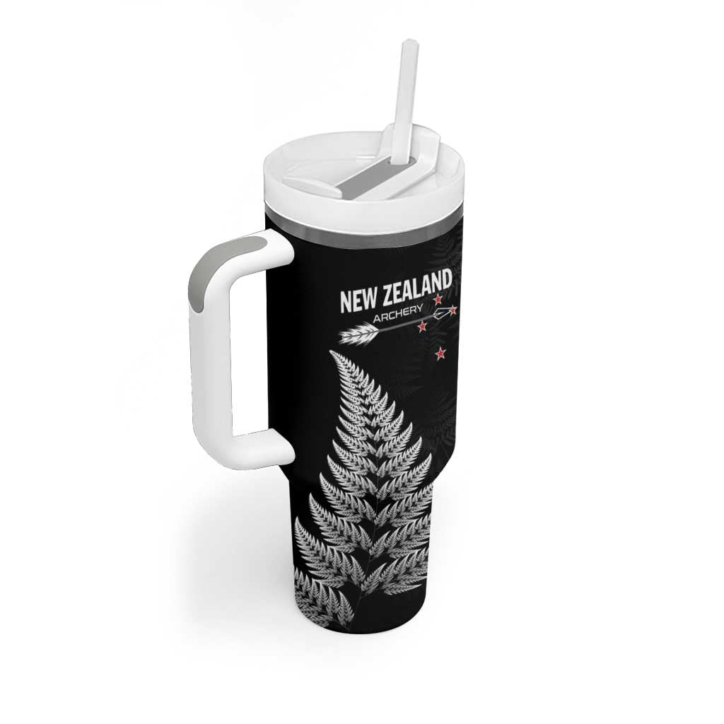 Personalised New Zealand 2025 Archery Tumbler With Handle Aotearoa Silver Arrows Black