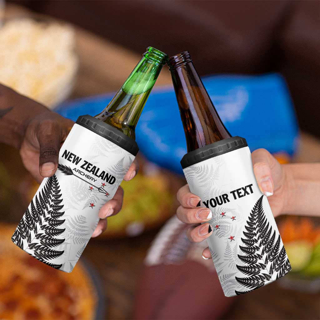 Personalised New Zealand 2025 Archery 4 in 1 Can Cooler Tumbler Aotearoa Silver Arrows White