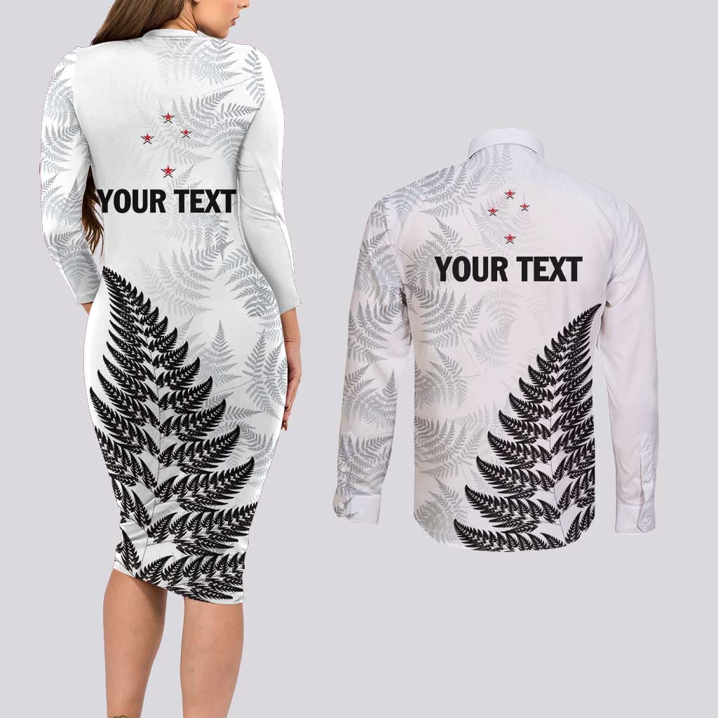 Personalised New Zealand 2025 Archery Couples Matching Long Sleeve Bodycon Dress and Long Sleeve Button Shirt Aotearoa Silver Arrows White