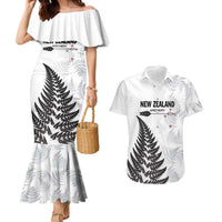 Personalised New Zealand 2025 Archery Couples Matching Mermaid Dress and Hawaiian Shirt Aotearoa Silver Arrows White LT01 White - Polynesian Pride