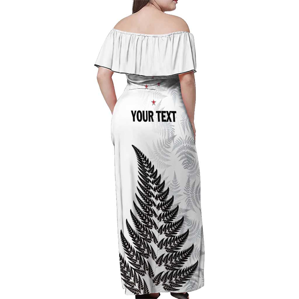 Personalised New Zealand 2025 Archery Family Matching Off Shoulder Maxi Dress and Hawaiian Shirt Aotearoa Silver Arrows White