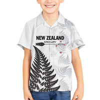 Personalised New Zealand 2025 Archery Family Matching Off Shoulder Short Dress and Hawaiian Shirt Aotearoa Silver Arrows White LT01 Son's Shirt White - Polynesian Pride