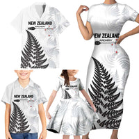 Personalised New Zealand 2025 Archery Family Matching Short Sleeve Bodycon Dress and Hawaiian Shirt Aotearoa Silver Arrows White LT01 - Polynesian Pride