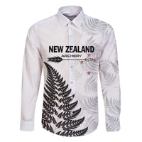 Personalised New Zealand 2025 Archery Family Matching Short Sleeve Bodycon Dress and Hawaiian Shirt Aotearoa Silver Arrows White LT01 Dad's Shirt - Long Sleeve White - Polynesian Pride