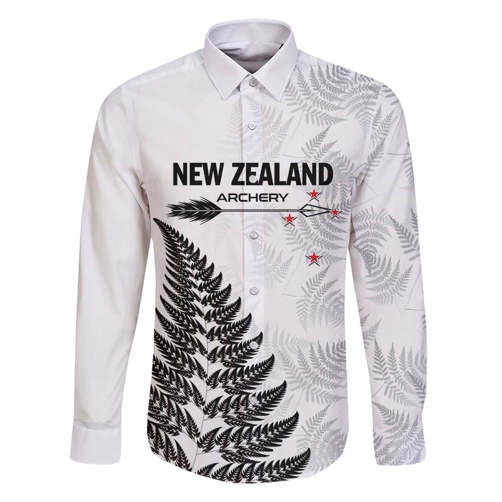 Personalised New Zealand 2025 Archery Family Matching Summer Maxi Dress and Hawaiian Shirt Aotearoa Silver Arrows White LT01 Dad's Shirt - Long Sleeve White - Polynesian Pride