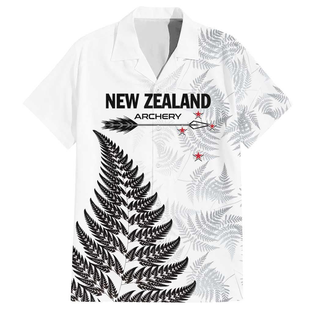Personalised New Zealand 2025 Archery Hawaiian Shirt Aotearoa Silver Arrows White