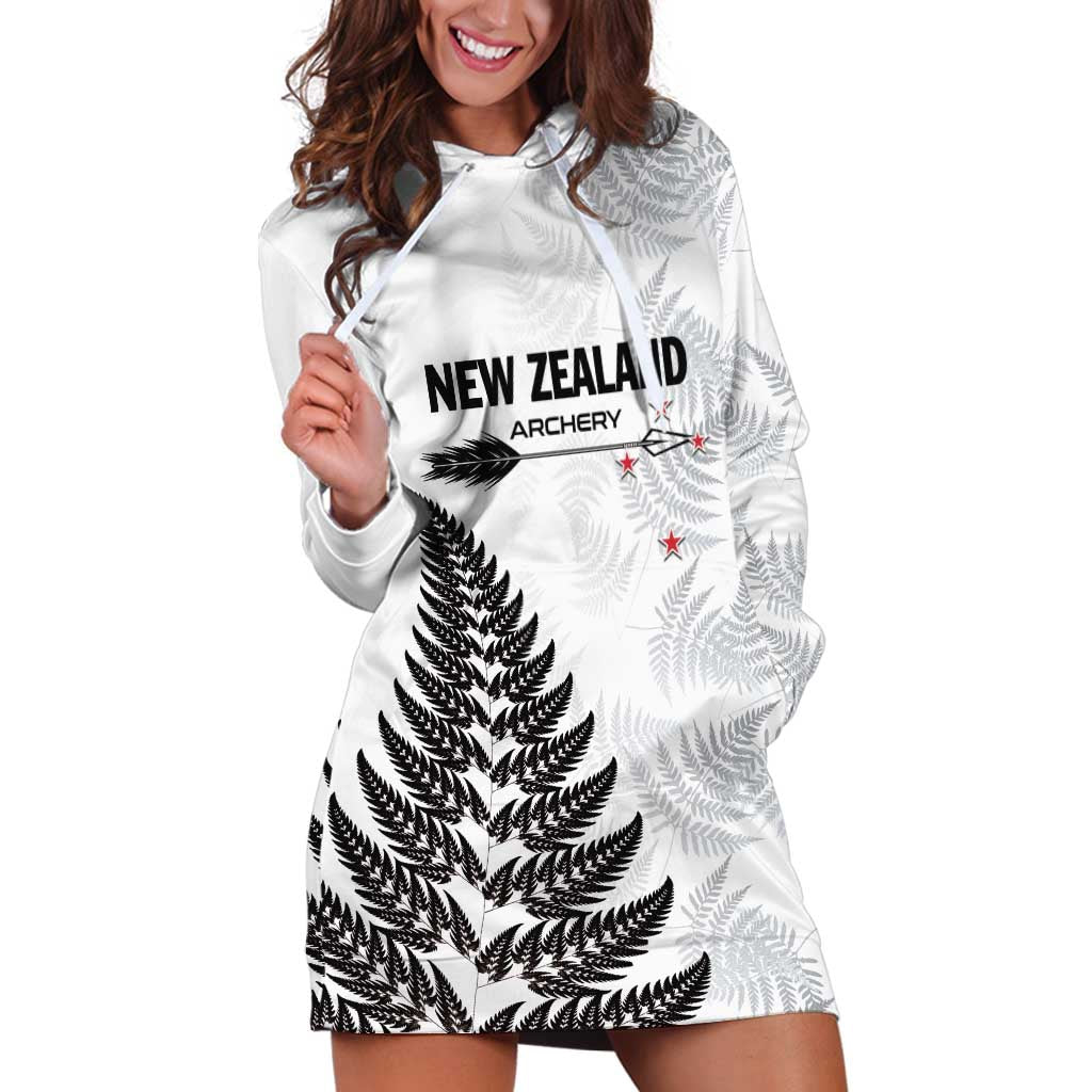 Personalised New Zealand 2025 Archery Hoodie Dress Aotearoa Silver Arrows White