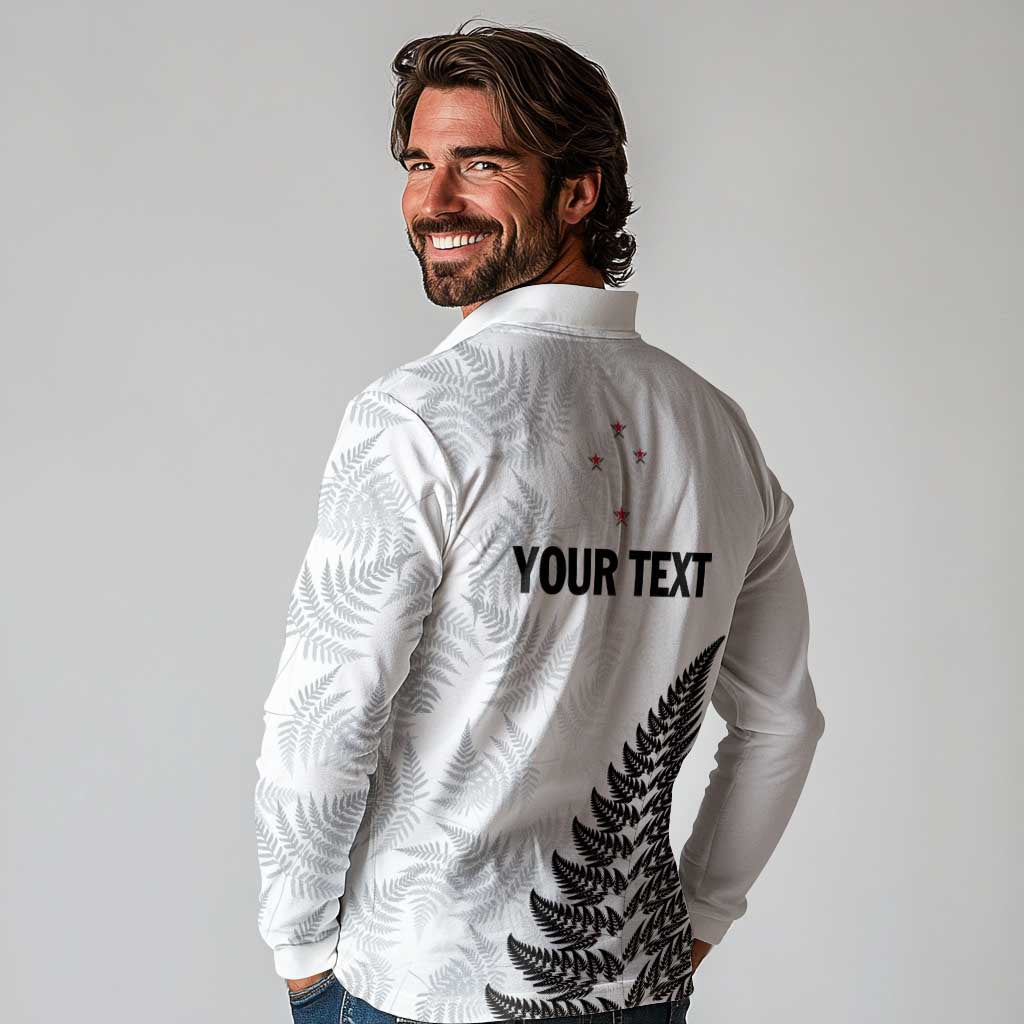 Personalised New Zealand 2025 Archery Long Sleeve Polo Shirt Aotearoa Silver Arrows White