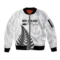 Personalised New Zealand 2025 Archery Sleeve Zip Bomber Jacket Aotearoa Silver Arrows White LT01 Unisex White - Polynesian Pride