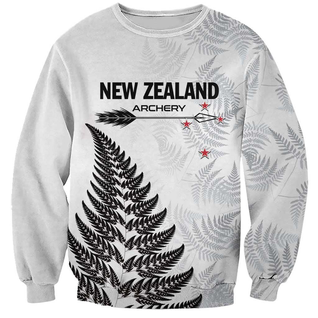 Personalised New Zealand 2025 Archery Sweatshirt Aotearoa Silver Arrows White LT01 Unisex White - Polynesian Pride