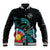 Personalised New Zealand Archery Baseball Jacket Turquoise Maori Silver Fern