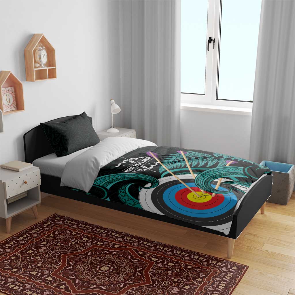 New Zealand Archery Bedding Set Turquoise Maori Silver Fern