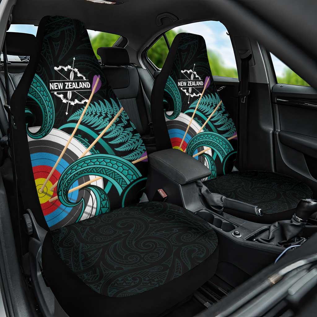 New Zealand Archery Car Seat Cover Turquoise Maori Silver Fern